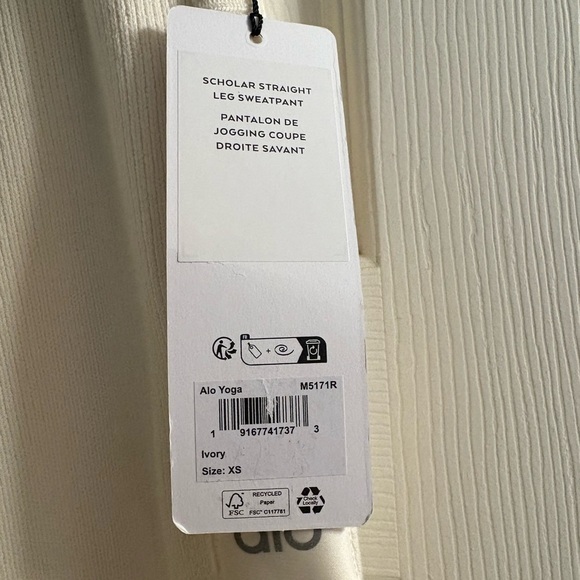 ALO Yoga Scholar Straight Leg Sweatpant XS Ivory NWT - Picture 6 of 7